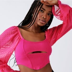 Urban Outfitters Mirabel Crop Cut Out Top Sheer Puff Sleeve Swiss Dot XXXL 3X